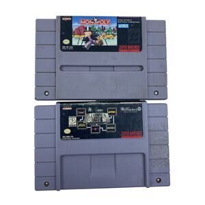 Super Nintendo Monopoly & Arcade's Greatest Hits Game Cartridges - Tested / Work